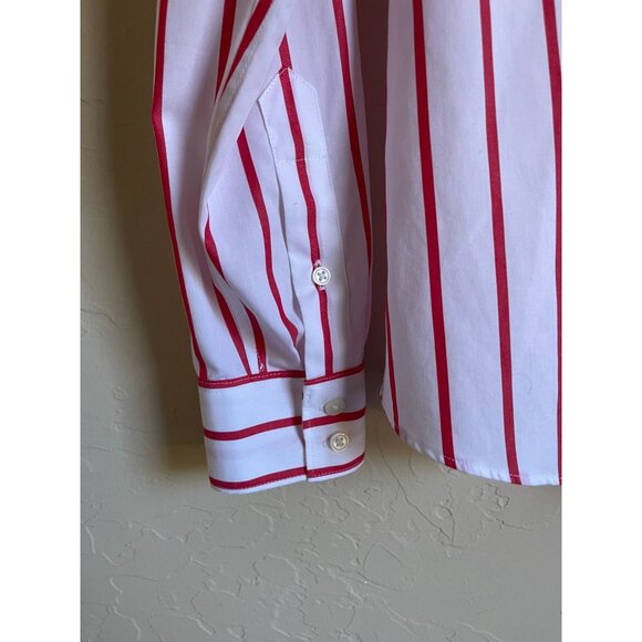 Lands' End No Iron Red White Striped Collared Button Up Long Sleeve Shirt Size 2 - Picture 4 of 7